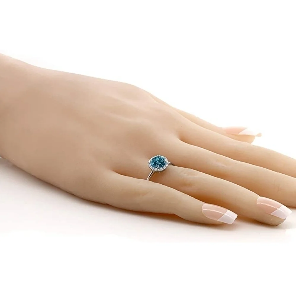 1.86ct Diamond London Blue Topaz Halo Ring 925 Wedding Band Anniversary Gift